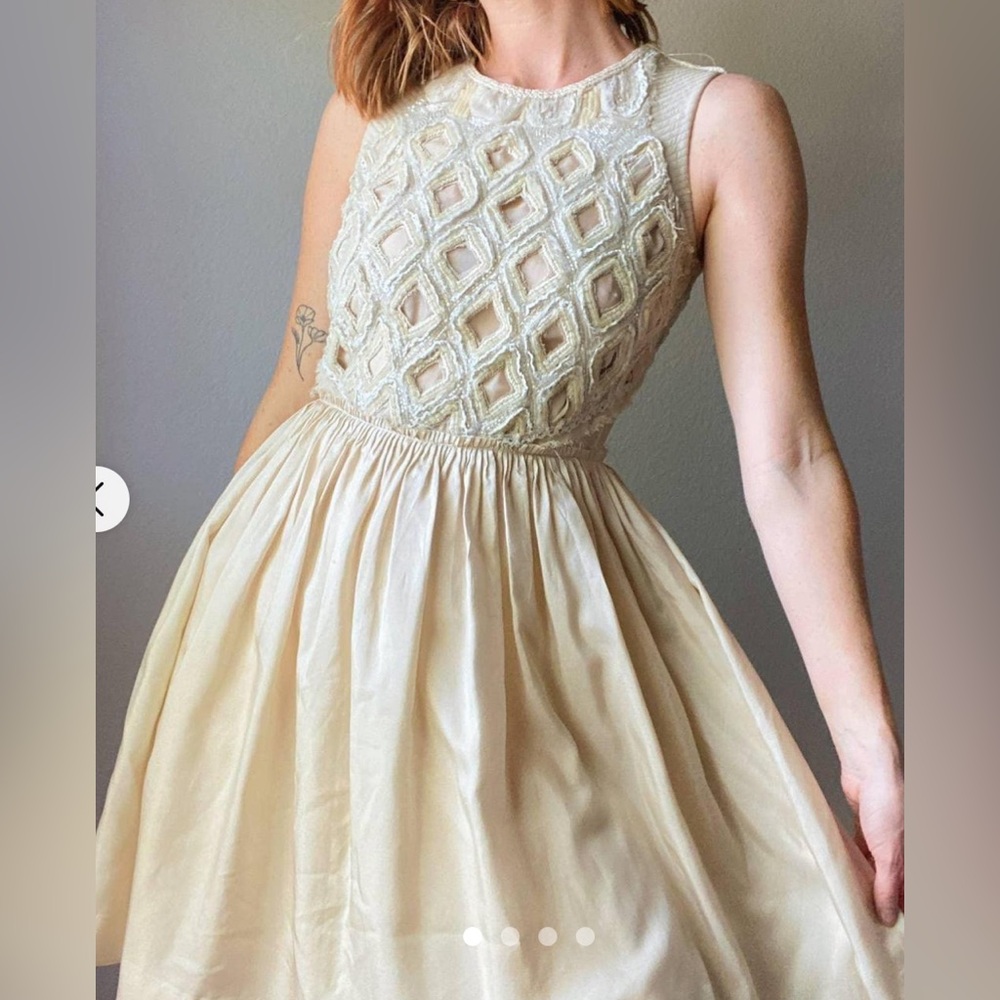 Anthropologie Moulinette Soeurs Beige Beaded 100% Silk Dress Women Size 0